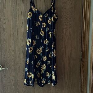 Navy Sunflower Print Mini Dress